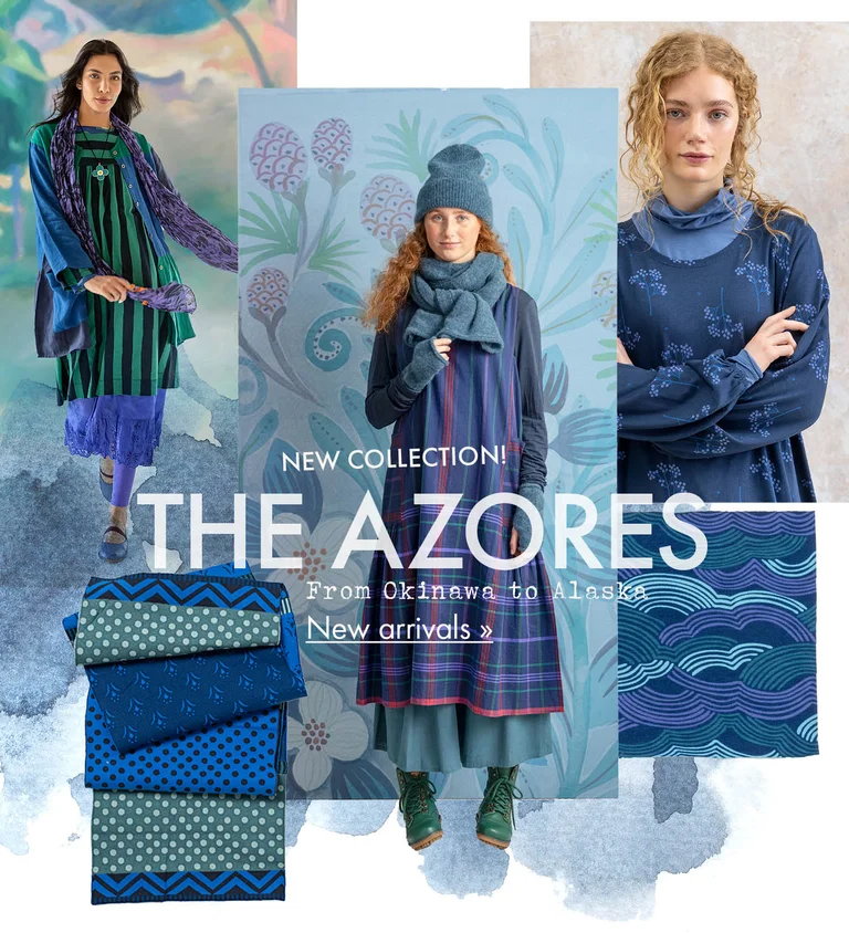 A collage of pictures and watercolour paintings from Gudrun Sjödén’s 2025 Winter collection. 