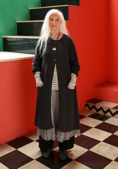 Long gilet "Misty" en mélange de laine recyclée/coton recyclé - gris cendré foncé/chiné