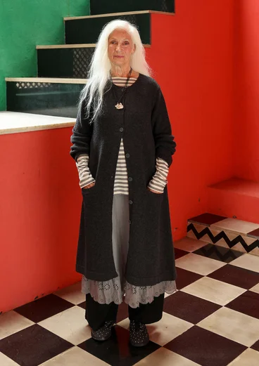 Lang vest "Misty" van gerecyclede wolmix/gerecycled katoen - donker asgrijs/gemêleerd