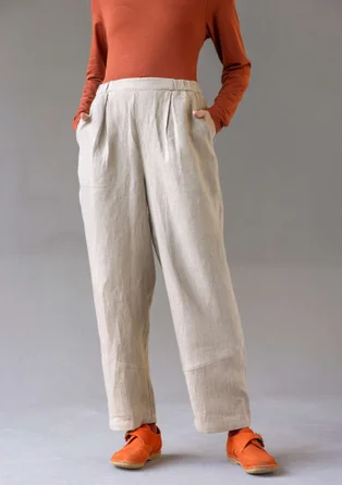 Pantalon en tissu de lin lavé - naturel foncé
