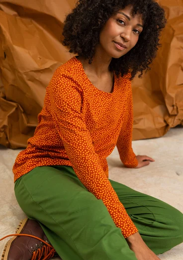 “Ebba” dotted/solid-colour cotton/elastane jersey top - pumpkin/patterned