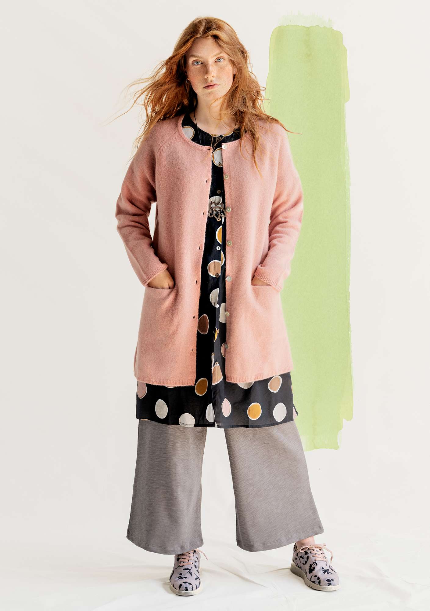 Long wool cardigan dusky pink/solid colour thumbnail