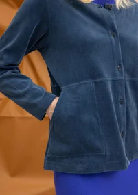 Einfarbige Veloursjacke aus Bio-Baumwolle/Recycling-Polyester - pazifikblau