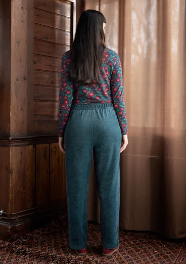 “Nora” velour pants in organic cotton/recycled polyester - indigo green