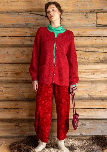 Pantalon "Nootka" en velours de coton biologique/polyester recyclé - airelle/motif