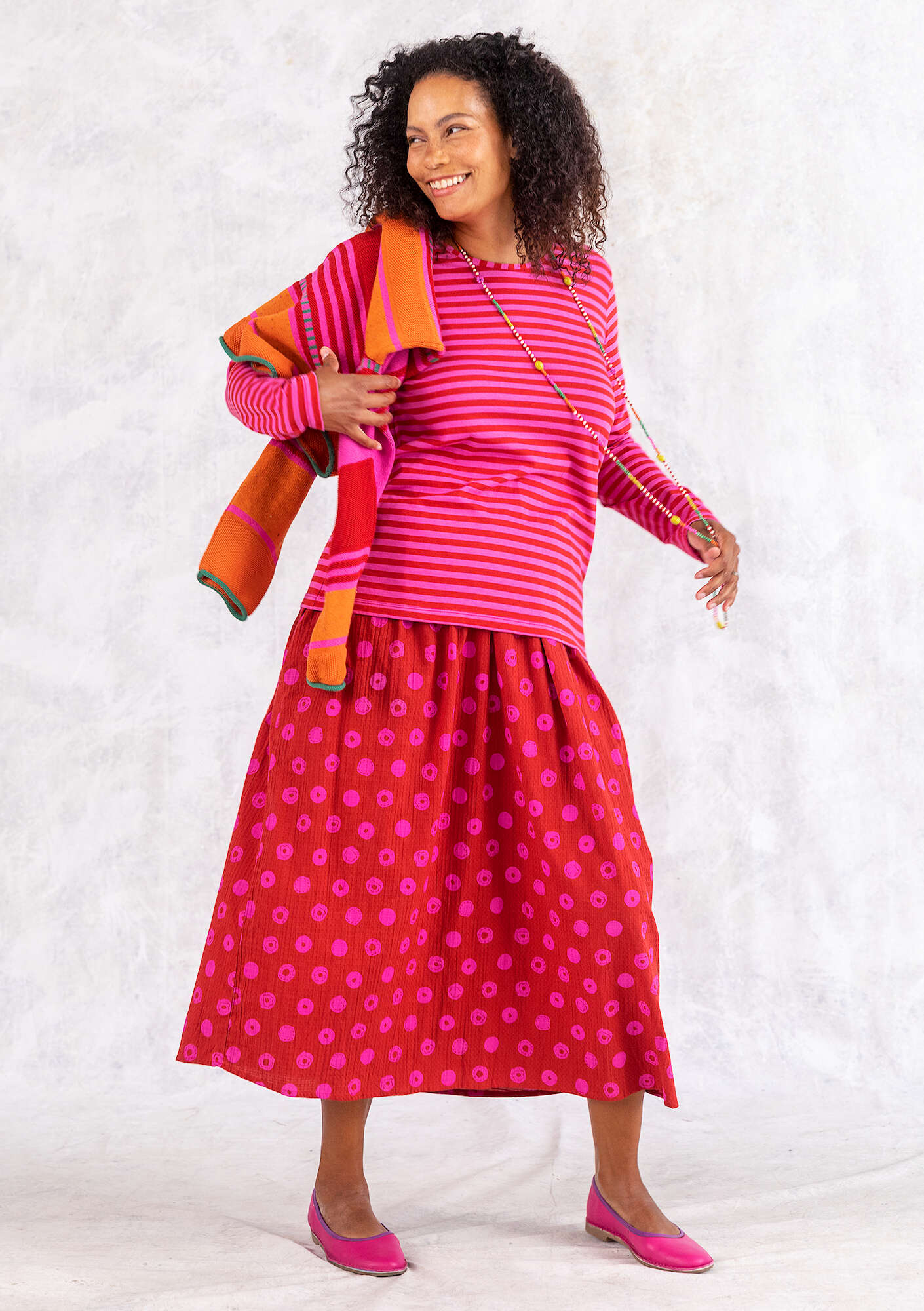 “Hilda” woven skirt in organic cotton parrot red/patterned thumbnail