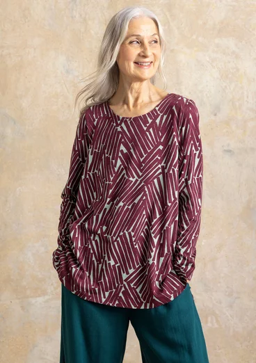 Gemustertes Shirt „Timmer“ aus Bio-Baumwolle/Modal - aubergine