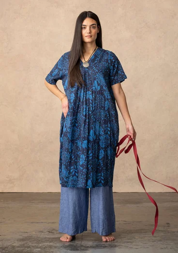 Geweven jurk "Niwa" van biologisch katoen - donkerindigo