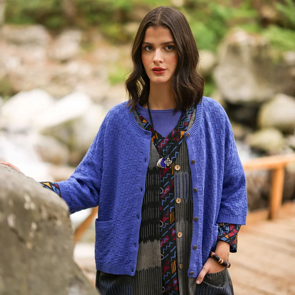 Organic/recycled cotton cardigan - brilliant blue