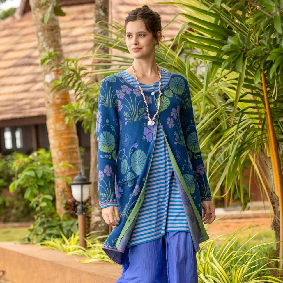 “Täppa” organic cotton long cardigan - indigo blue