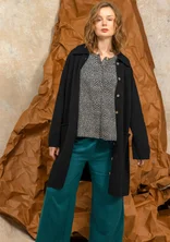 Gilet long uni et à motif "Wilma" en laine d'agneau - noir
