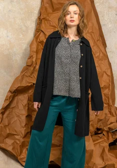 “Wilma” patterned and solid-colour long cardigan in lambswool - black