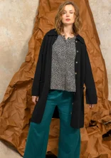 Gilet long uni et à motif "Wilma" en laine d'agneau - noir