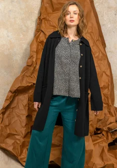 “Wilma” patterned and solid-colour long cardigan in lambswool - black