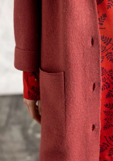 Langstrickjacke aus gefilzter Bio-Wolle - dunkelrott-melange