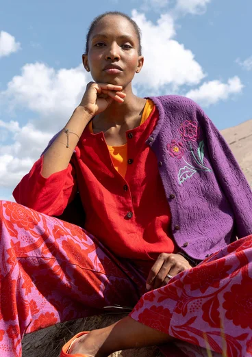 Pantalon tissé "Moonlight" en viscose/lin - rouge vif