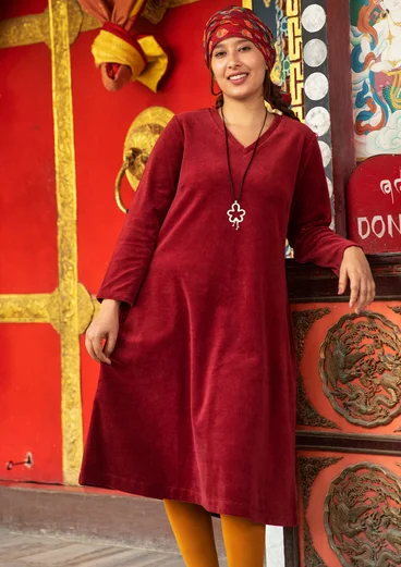 Robe en velours uni de coton biologique/polyester recyclé - rouge agate