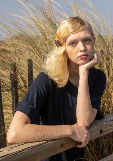 Organic cotton/linen jersey top - ink blue