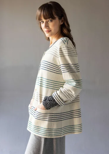 “Sylvi” striped and solid-colour organic cotton/wool cardigan - undyed/striped
