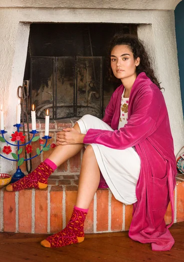 Morgenmantel aus Öko-Baumwolle/Recycling-Polyester - cochenille