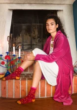 Bathrobe in organic cotton/recycled polyester - cochineal