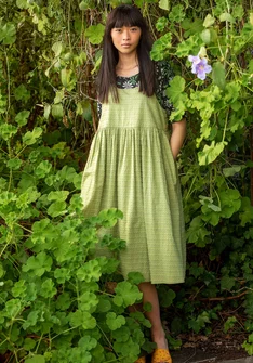 Webkleid aus Öko-Baumwolle - waldgrün