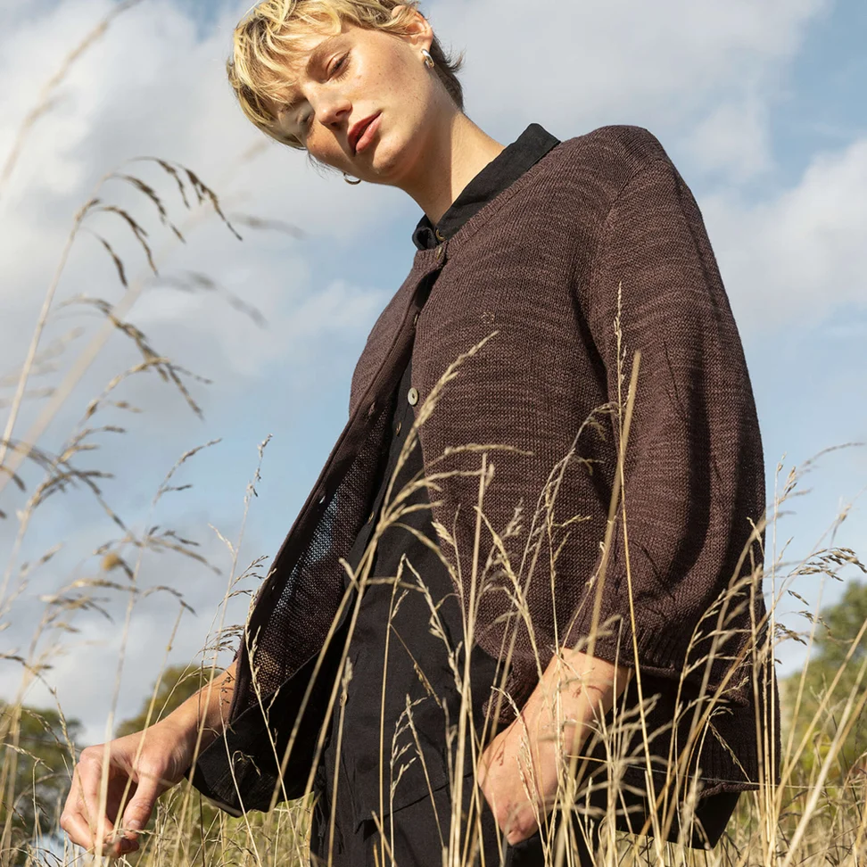 Gilet en lin/coton biologique - terre sombre