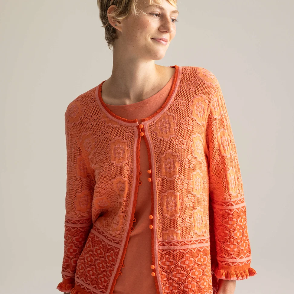 Strickjacke „Naima“ aus Bio-/Recycling-Baumwolle - papaya