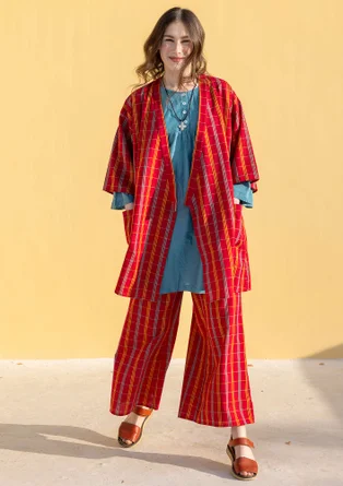Kimono à carreaux "Coimbatore" en coton biologique - rouge perroquet