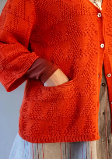 Organic cotton textured-knit cardigan - chilli