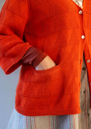 Organic cotton textured-knit cardigan - chilli
