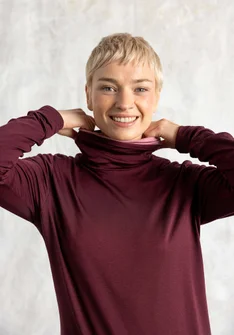 Lyocell/elastane jersey polo-neck top - aubergine