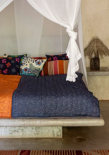 Blockdruck-Decke „Peru“ aus Bio-Baumwolle - indigo