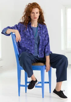 Overhemdblouse "Ida" van geweven wolmix - hemelsblauw/dessin