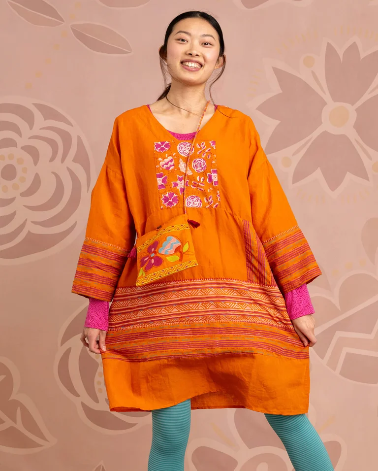 “Amber” woven dress in organic cotton/linen