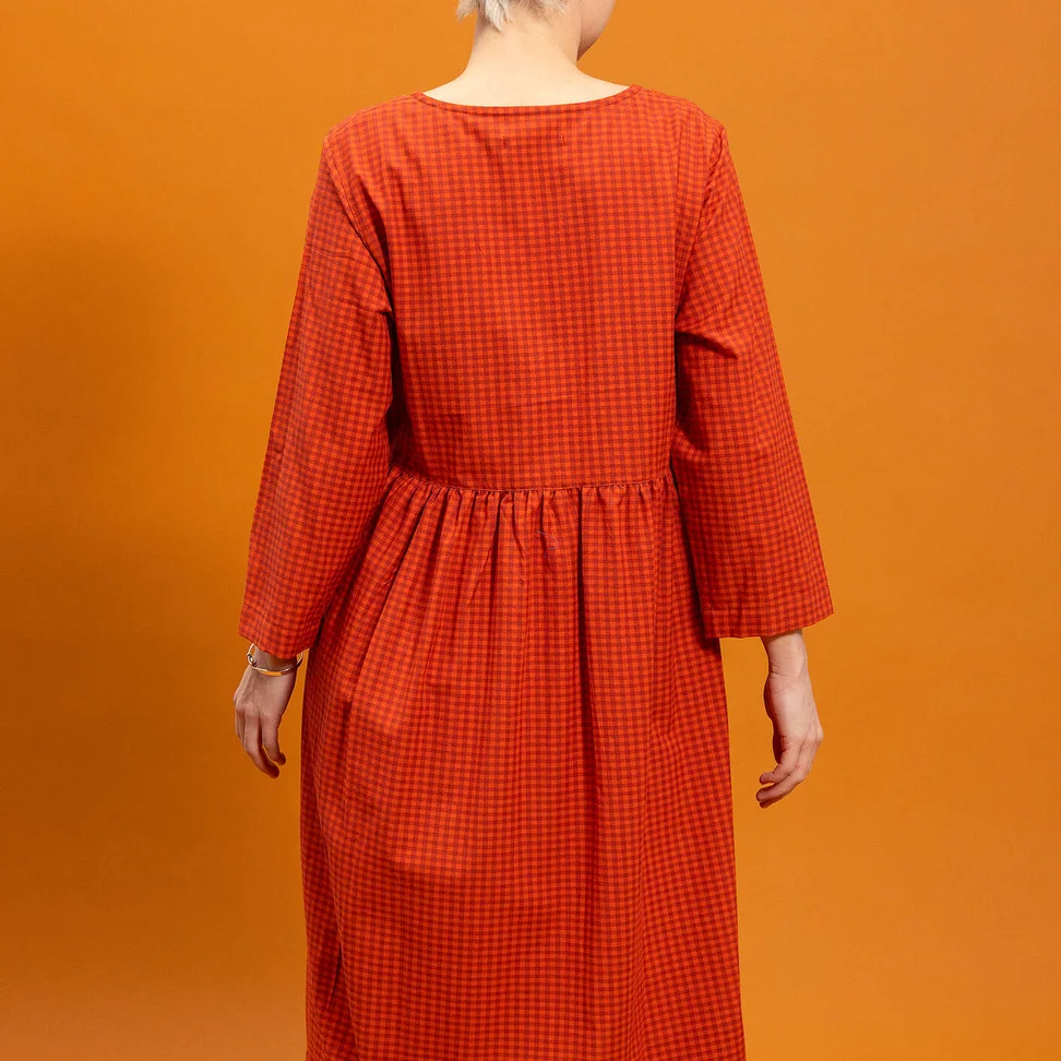 “Sofia” woven organic cotton dress - madder red/check