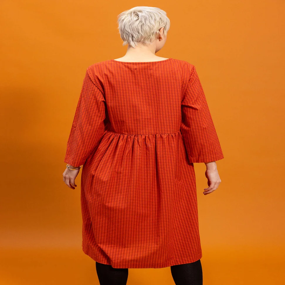 “Sofia” woven organic cotton dress - madder red/check