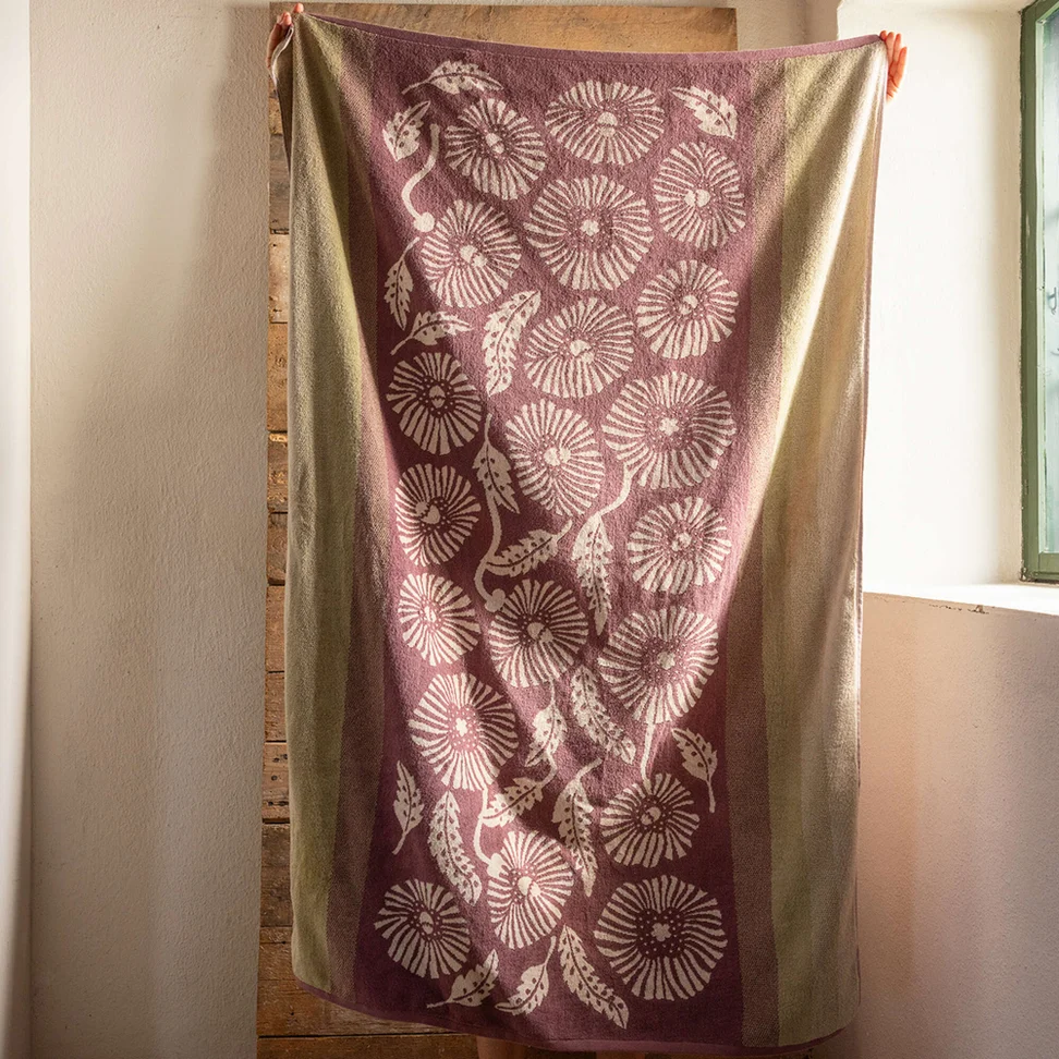 “Poppies” organic cotton bath sheet - mauve