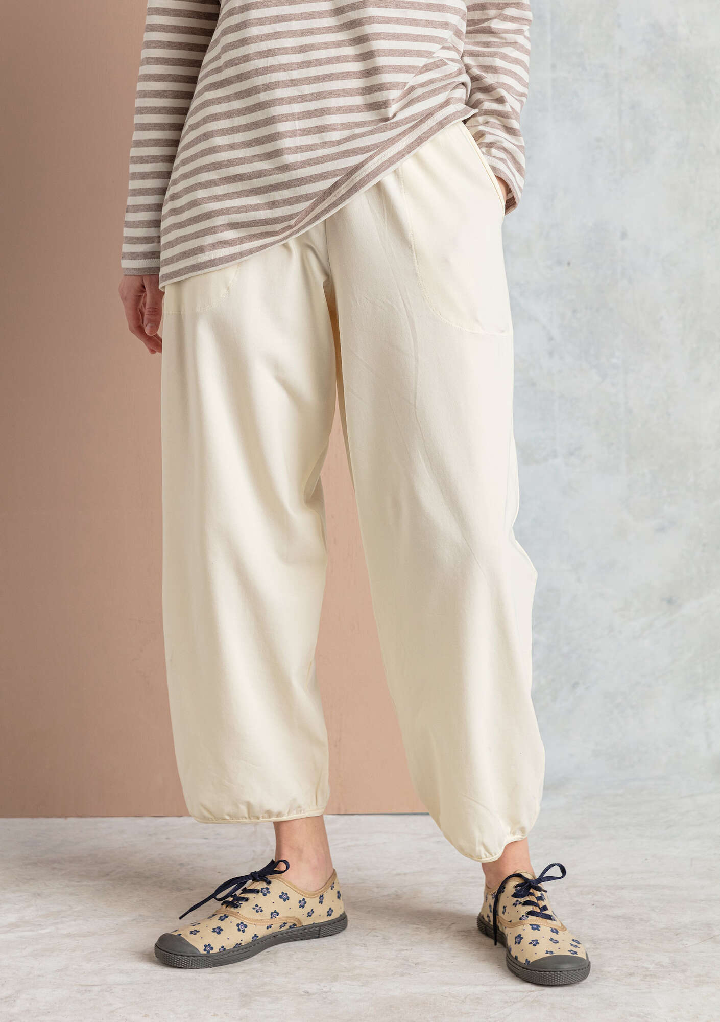 Solid-colour jersey trousers ecru