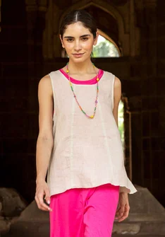 Woven linen tank top - natural