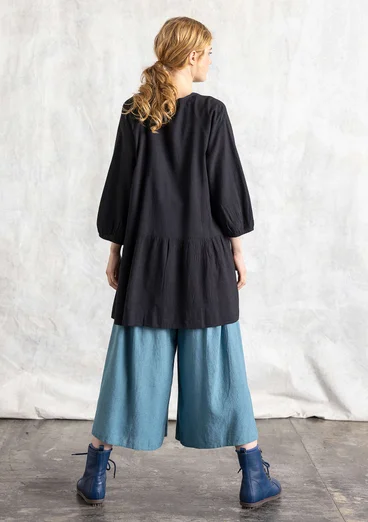 “Rut” woven viscose/linen smock blouse - black