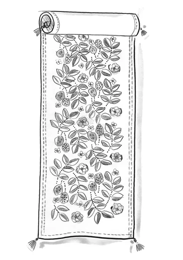  “Tulsi” block-printed table runner in organic cotton. - vanilla