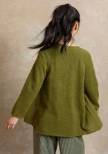 Cardigan i uld/bomuld/alpaka - grøn peber/meleret