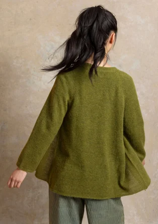 Cardigan i uld/bomuld/alpaka - grøn peber/meleret