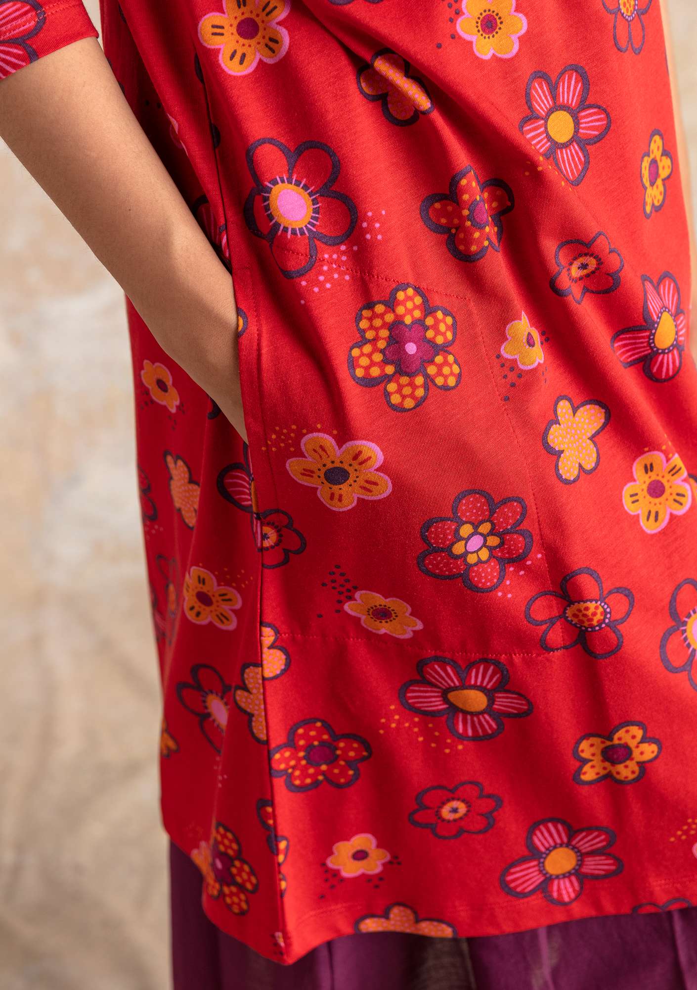 Tunique  Aria  en jersey de coton biologique/modal rouge perroquet/motif