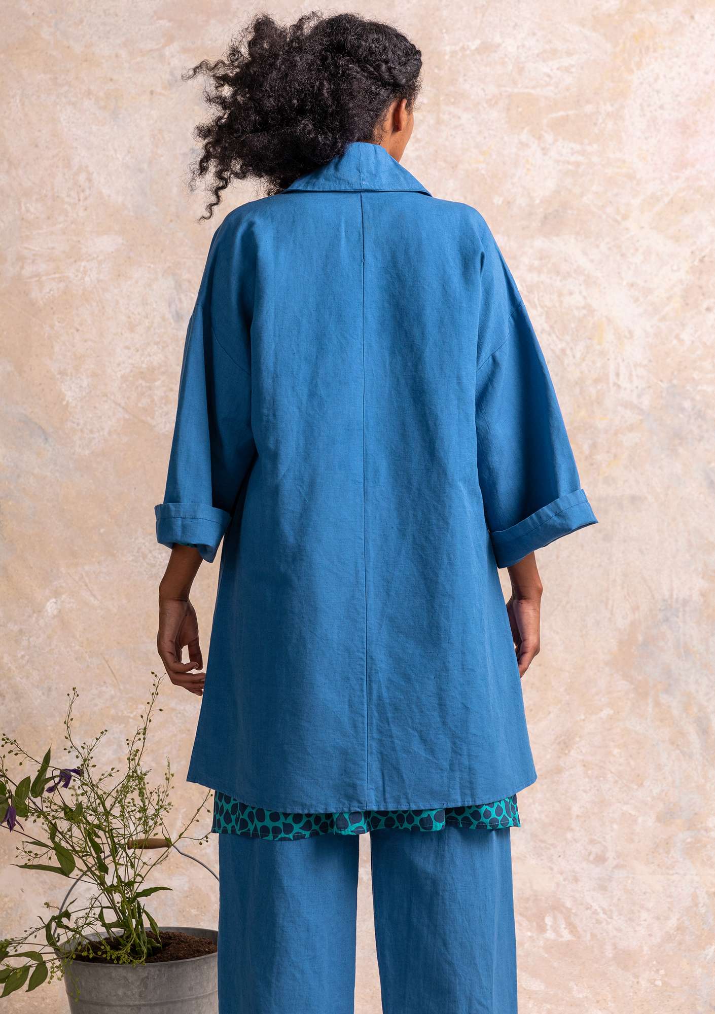 Kimono jacket in organic cotton/linen flax blue