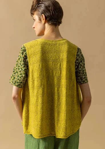 Linen/recycled cotton knit fabric waistcoat - lime green