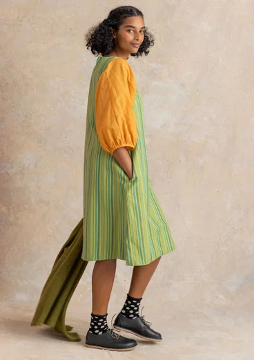 “Esme” woven organic cotton/linen dress - kiwi/stripe