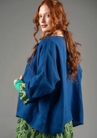 “Bodil” woven linen blouse - indigo blue
