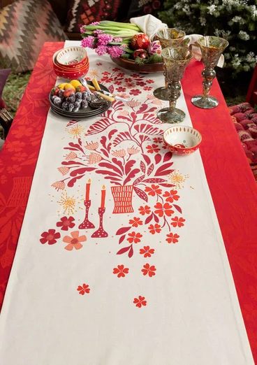 “Gnistra” table runner in organic cotton - tomato